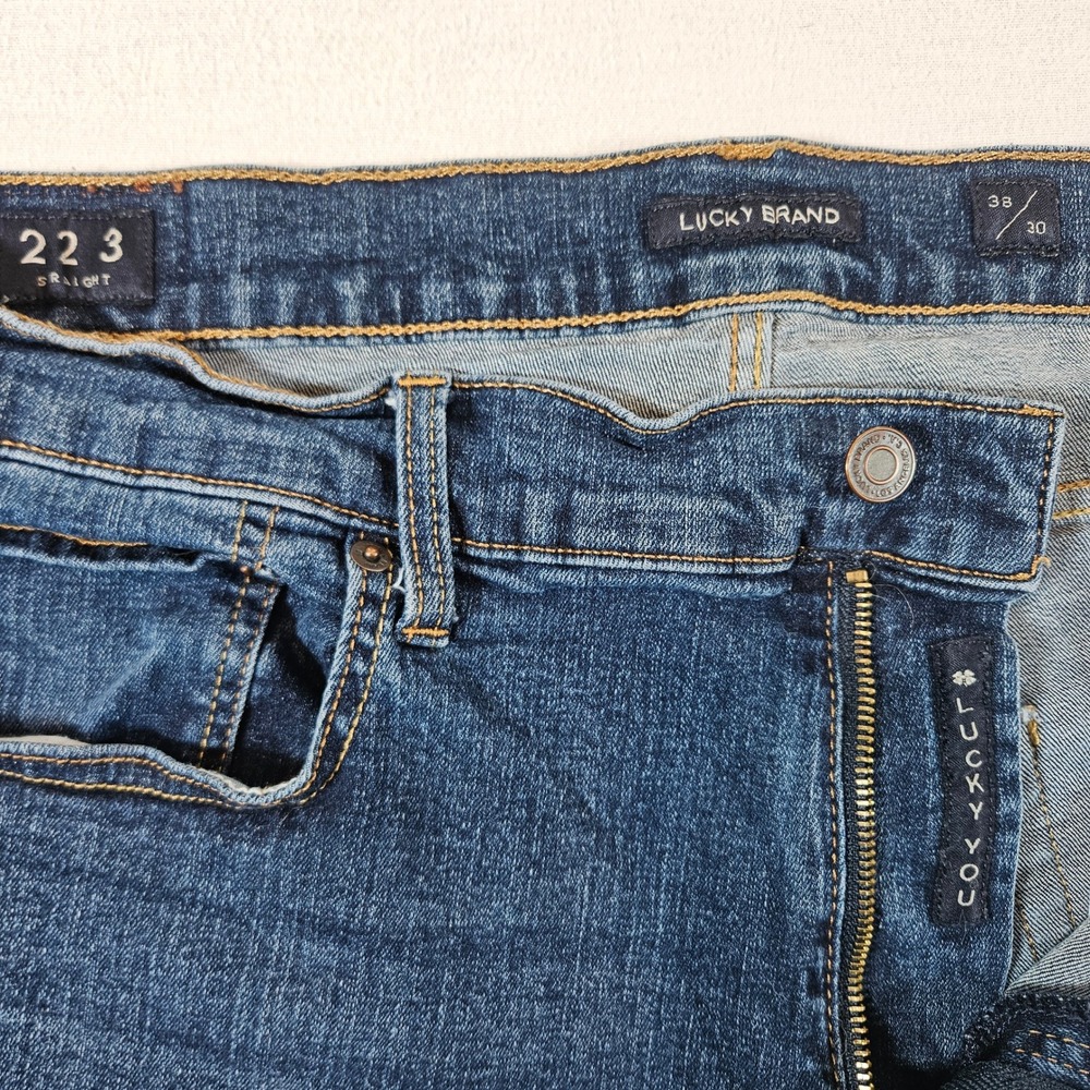 Lucky Brand 223 Straight Jeans Mens 38x30 Dark Wash Blue Stretch Denim 7MP10448